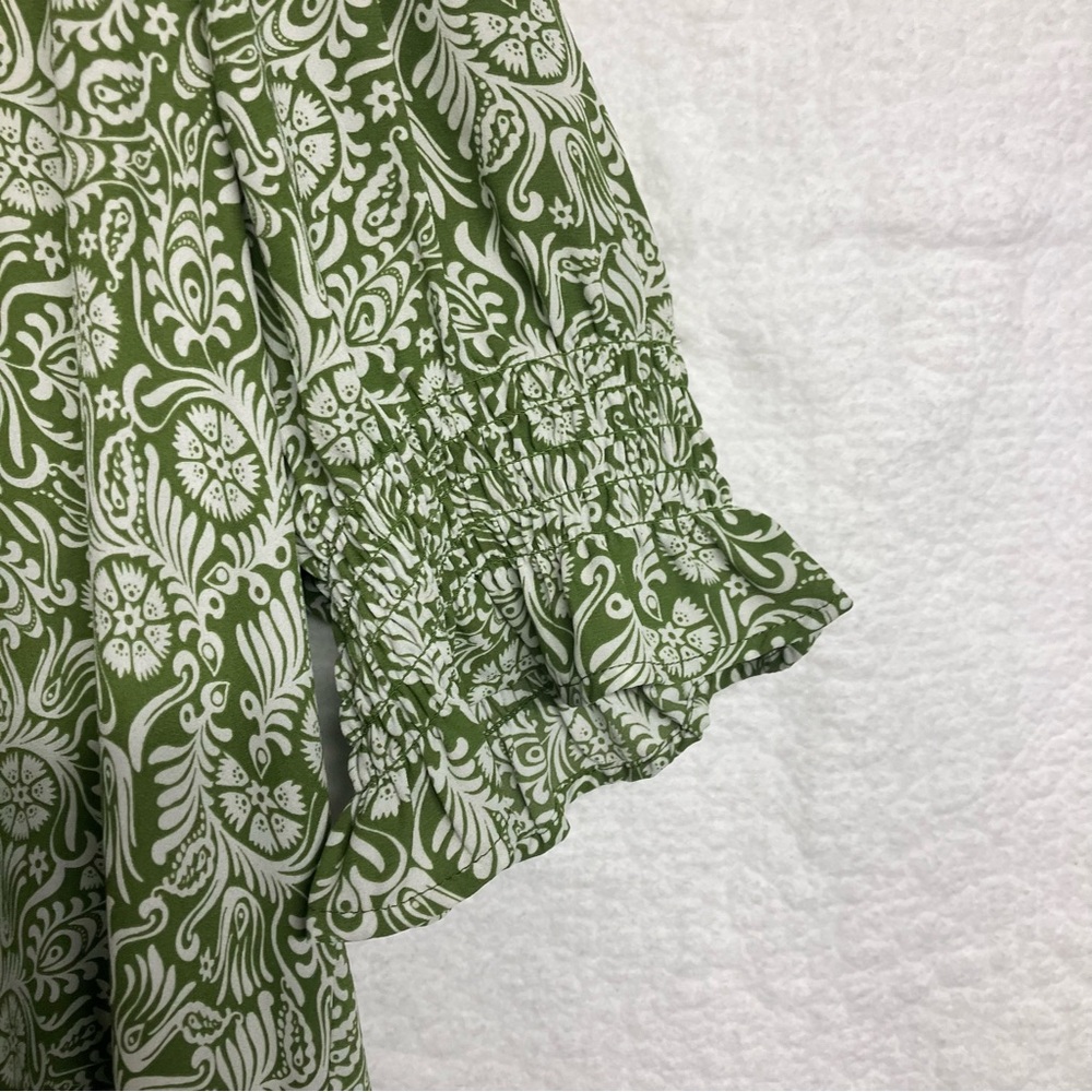 Jones New York Green Floral Blouse 3X Smocked Sleeve Boho Cottagecore Top - Picture 7 of 8